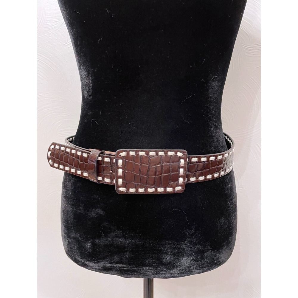 TEX By Max Azria Womens Waist Beltβ Small Brown Faux Patent Leather Croc Print